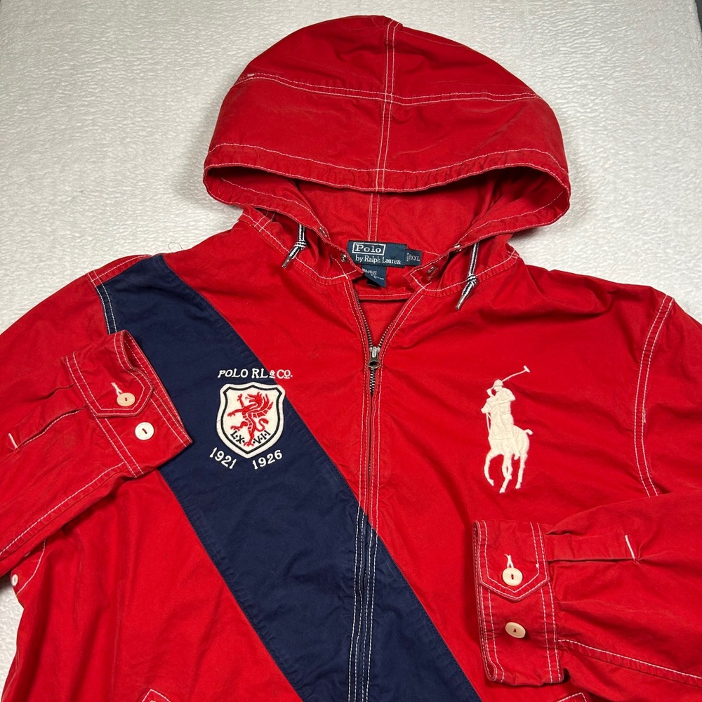 Polo Ralph Lauren Big Pony Windbreaker Jacket Mens XXL Red Navy Crest Full Zip